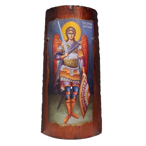 Άγιος Ταξιάρχης του Μανταμάδου , χειροποίητη κρεμαστή κεραμική εικόνα , 30cm x 15.5cm x 6cm