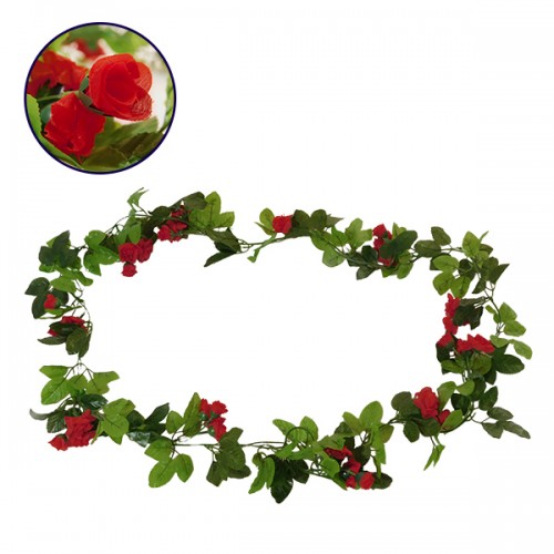 Τεχνητό Κρεμαστό Φυτό Διακοσμητική Γιρλάντα Μήκους 2.2 μέτρων με 33 X Μικρά Τριαντάφυλλα Κόκκινα GloboStar 09014
