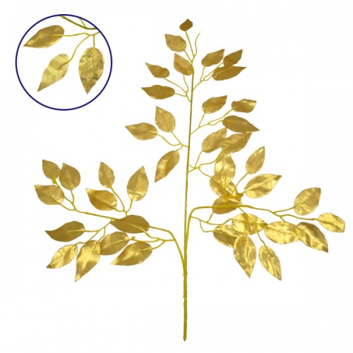 Τεχνητό Φυτό Διακοσμητικό Κλαδί Διαστάσεων M21cm x Υ27cm με 3 X Χρυσά Κλαδιά και Φύλλωμα Φύκος GloboStar 09051