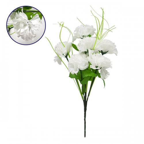 Τεχνητό Φυτό Διακοσμητικό Μπουκέτο Λευκό M20cm x Υ35cm Π20cm με 7 X Γαρύφαλλα GloboStar 09074