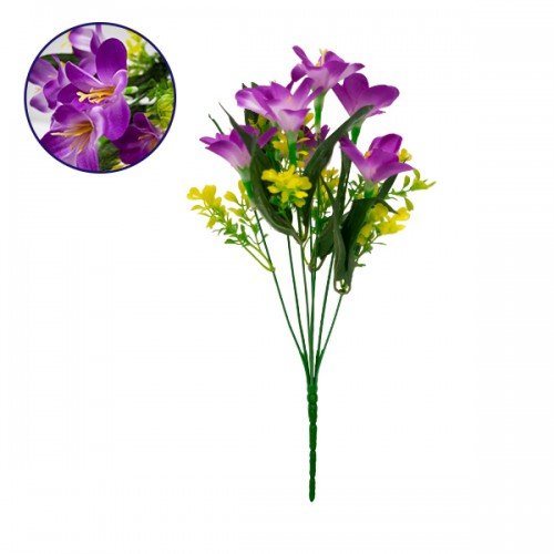 Τεχνητό Φυτό Διακοσμητικό Μπουκέτο Rain Lily Μωβ M15cm x Υ33cm Π15cm με 7 Κλαδάκια GloboStar 09084