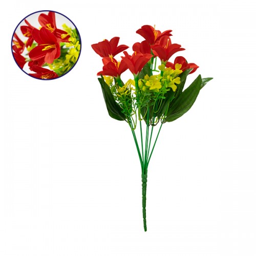Τεχνητό Φυτό Διακοσμητικό Μπουκέτο Rain Lily Κόκκινο M15cm x Υ33cm Π15cm με 7 Κλαδάκια GloboStar 09085