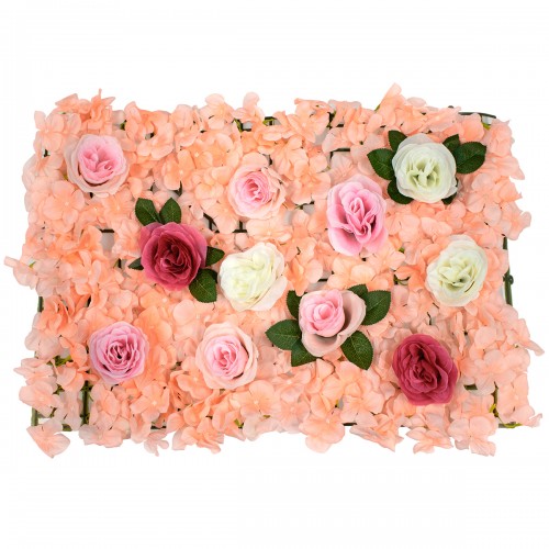 GloboStar® 78306 Συνθετικό Πάνελ Φυλλωσιάς - Κάθετος Κήπος Τριαντάφυλλο - Ορτανσία Απαλό Κοραλί - Λευκό - Ροζ Σκούρο - Ροζ Μ60 x Υ40 x Π7cm