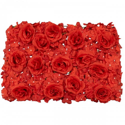 GloboStar® 78310 Συνθετικό Πάνελ Φυλλωσιάς - Κάθετος Κήπος Τριαντάφυλλο - Ορτανσία Κόκκινο Μ60 x Υ40 x Π7cm