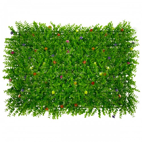 GloboStar® 78408 Συνθετικό Πάνελ Φυλλωσιάς - Κάθετος Κήπος Καυκάσιο Πυξάρι Πολύχρωμα Λουλούδια Μ60 x Υ40 x Π8cm