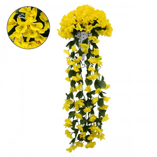 GloboStar® 78054 Τεχνητό Κρεμαστό Φυτό Διακοσμητικών Λουλουδιών με Κίτρινα Φλόξ M30 x Υ80 x Π30cm