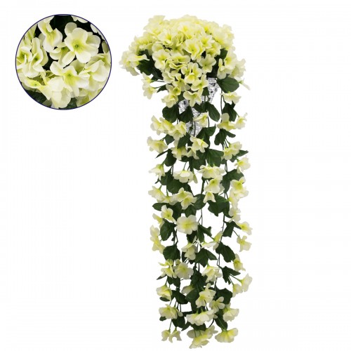 GloboStar® 78056 Τεχνητό Κρεμαστό Φυτό Διακοσμητικών Λουλουδιών με Λευκά Φλόξ M30 x Υ80 x Π30cm