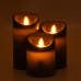 GloboStar® 79557 ΣΕΤ 3 Διακοσμητικών Κεριών Παραφίνης με LED Μπαταρίας & Ασύρματο Χειριστήριο IR Μαύρα με Ασημένιες Ρίγες Θερμό Λευκό 3000K