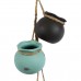 GloboStar® Artificial Garden AIGYPT 20531 ΣΕΤ 2 Κρεμαστά Διακοσμητικά Κεραμικά Κασπώ Γλάστρες - Flower Pots Μαύρό με Γαλάζιο και Πράσινο με Πορτοκαλί Μ18 x Π10 x Υ70cm