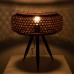 GloboStar® ZORION 00770 Vintage Επιτραπέζιο Φωτιστικό Πορτατίφ Λαμπατέρ Μονόφωτο Bamboo Καφέ Πλέγμα Φ40 x Υ15.5cm