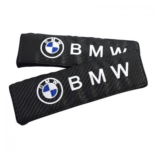 Μαξιλαράκια ζώνης προστατευτικά μαύρα BMW 2τμχ (μεγάλο σήμα)